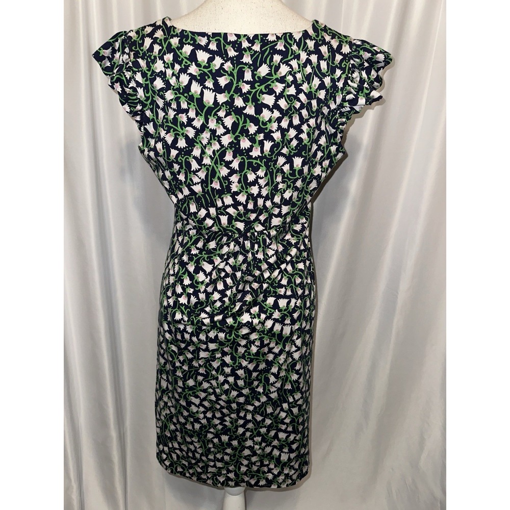 Lilly Pulitzer Dress Size Lg Floral Ruffle Sleeve Silk Fit and Flare V-neck - Picture 2 of 8